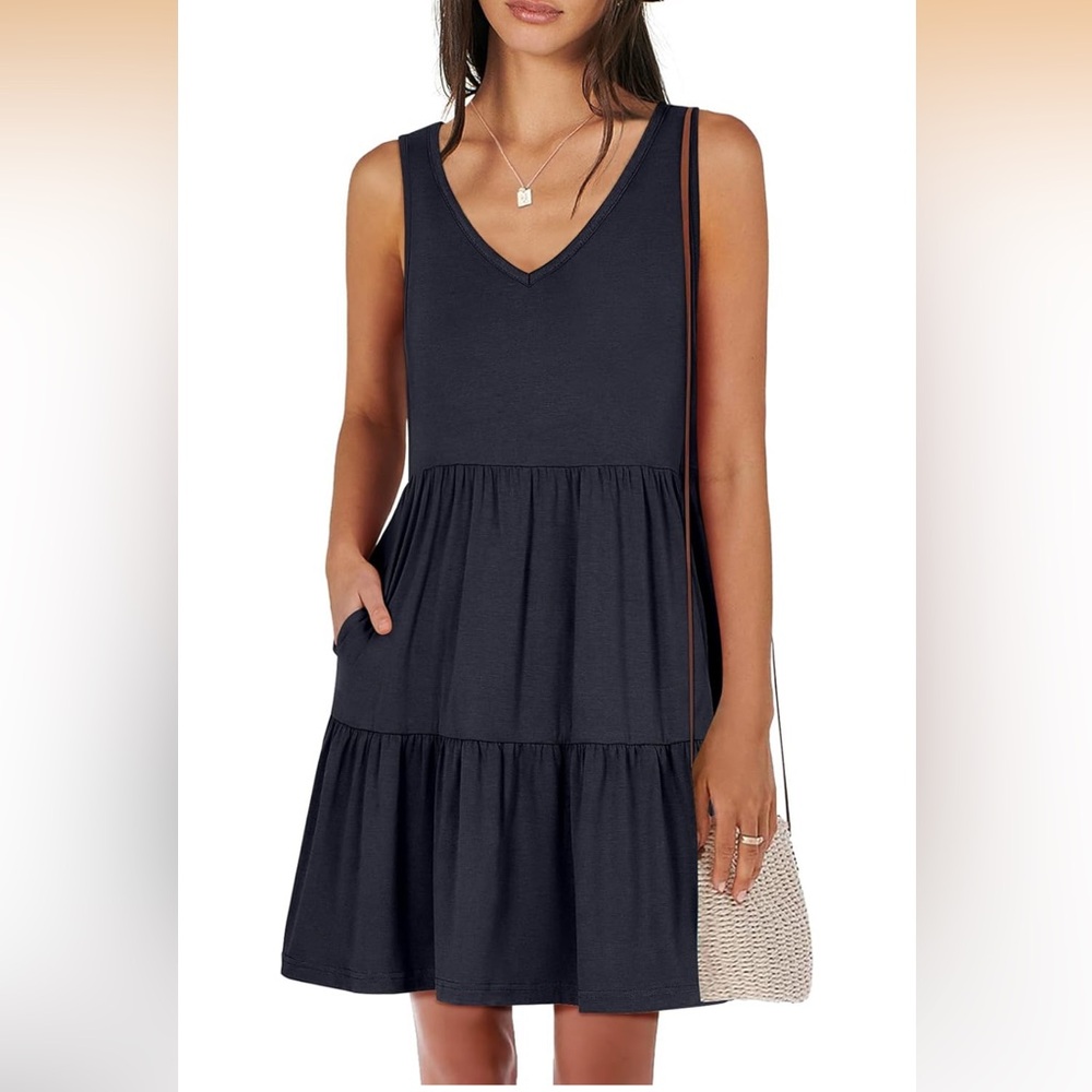 Sleeveless V-Neck Tiered Mini Dress - Black